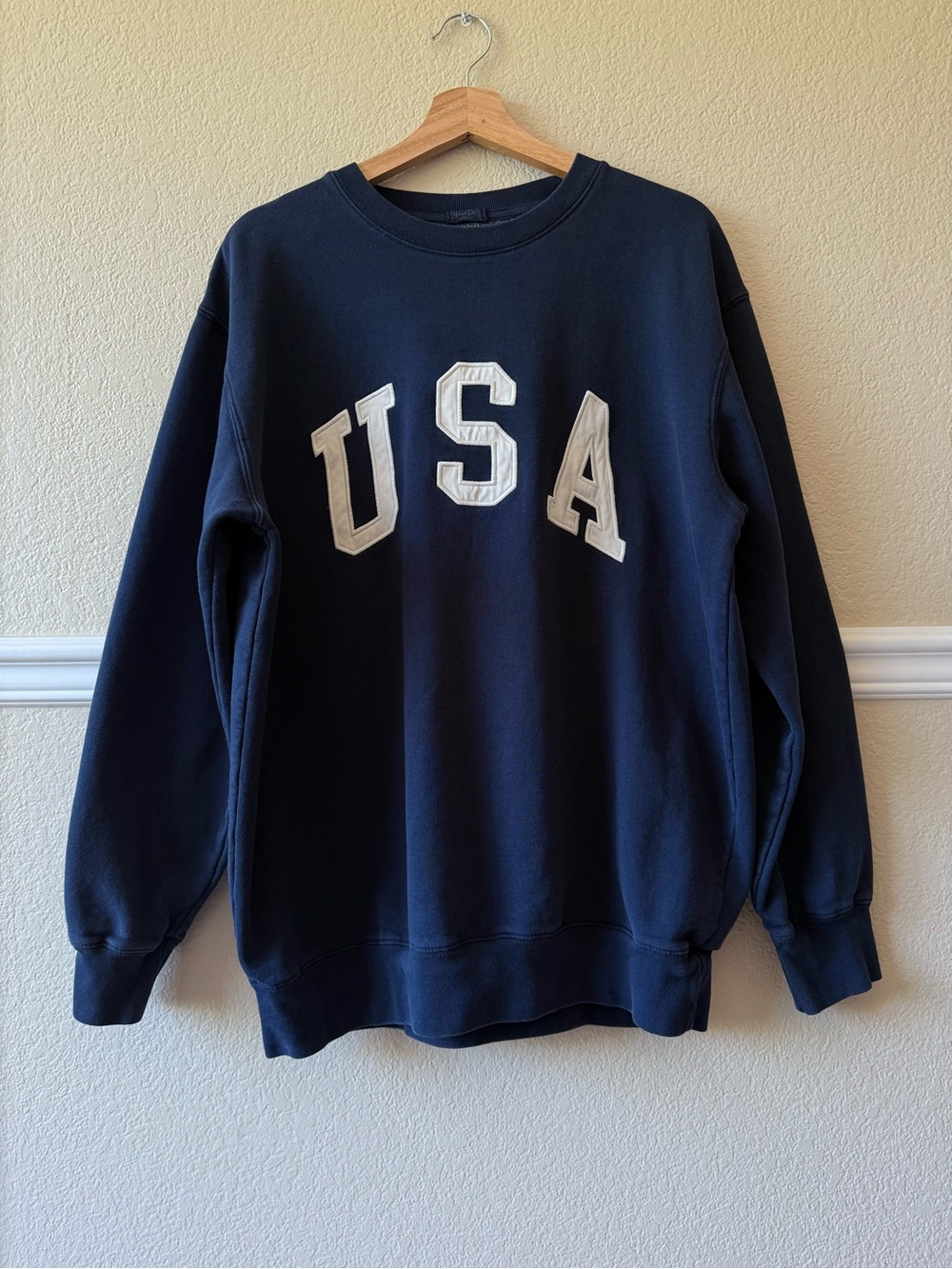 Brandy Melville USA Embroidered Sweatshirt Crewneck Navy Blue Collegiate Style